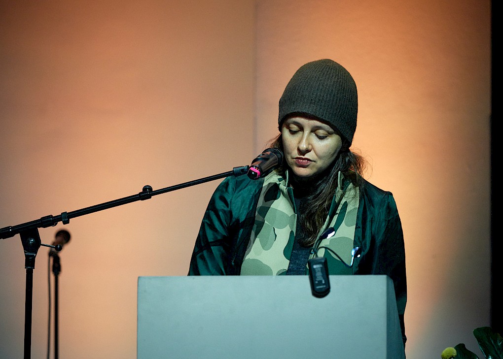 Lecture by Jasmina Metwaly | Photo: Hannes Wiedemann
